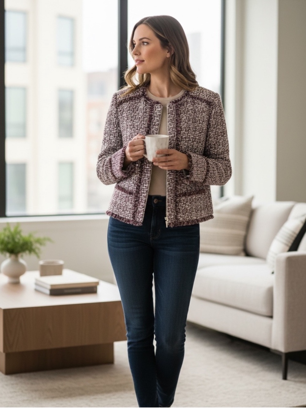 Carolina Belle NWT zipper front tweed textured  casual jacket blazer extra large